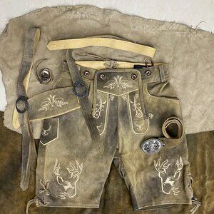 Oktoberfest Vintage Men Lederhosen Bavaria Klose With Waist Belt and Suspenders